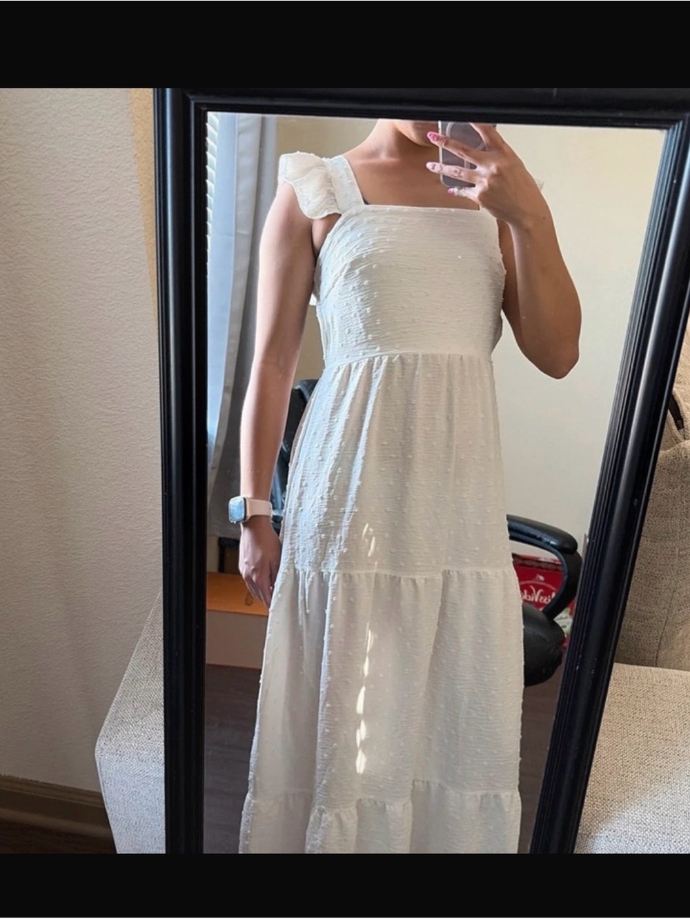 Ivory Textured Tiered Maxi Dress with Ruffle Straps